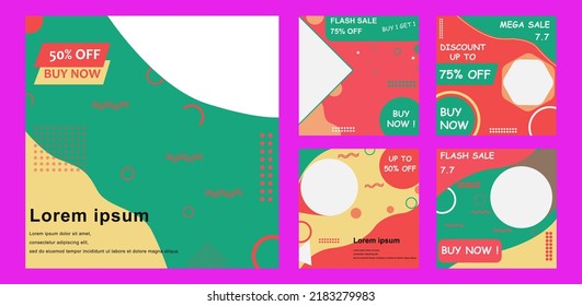Social media post template collection set. Editable stroke. Vector illustration. EPS 10.