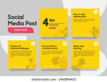 Social media post template with a cool geometric design element and soft yellow color. Vol.1. Eps.10