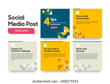 Social Media Post Template With A Cool Geometric Design Element And Soft Yellow Color. Vol.1. Eps.10