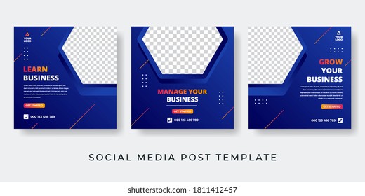 social media post template for corporate, business, management, college, gym, fitness. Editable minimal square banner. Vector illustration with photo collage space.