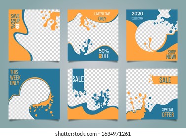 Social media post template creative set. Sale promo collection. Liquid design. Easy editable vector illustration.