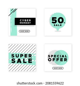 Social media post template for Cyber Monday. Black, white and turquoise. Super sale, special offer. Vector illustration, flat design