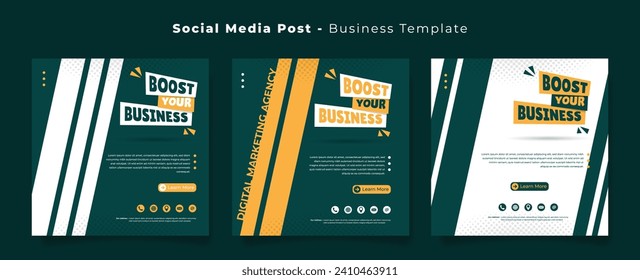 Plantilla de publicación de medios sociales en color verde oscuro y fondo geométrico para el diseño de publicidad de negocios