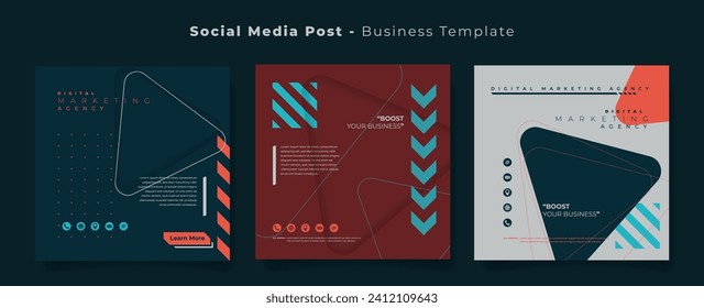 Social media post template in dark red blue and white background with sporty style for advertising