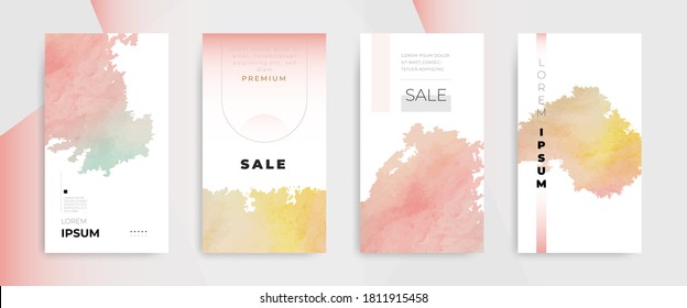 Social media post template design. Vector set of beautiful abstract modern editable watercolor social stories template. Great for sale and discount promotional art and background web banner.