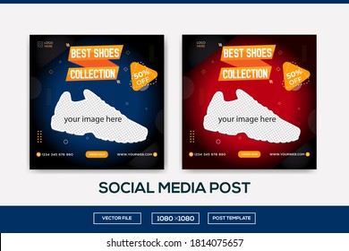 Social media post template Design. Social media banner post template Design for for fashion Shoes Sale. Editable promotional web banner for social media. 