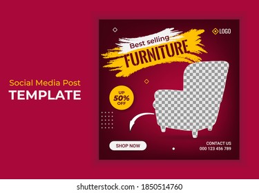 Social Media Post Template Design Or Instagram Post Stories Template. Social Media Banner For Modern Furniture Business And Luxurious Fashionable Trendy Sofa Or Chair Promotional Banner Post