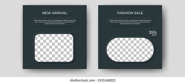 Social media post template design with neumorphism style element. Flat design vector with photo collage. Usable for social media, flyers, banners, and web.