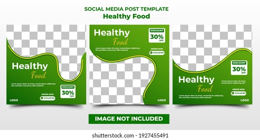 Social media post template design set for healthy food promotion. Usable for social media, flyers, banners, and web internet ads.