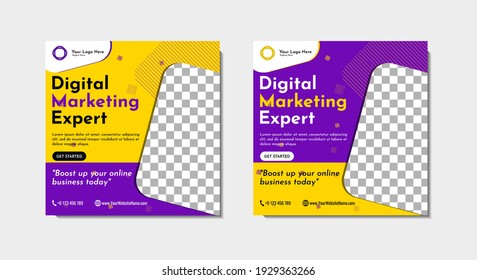 social media post template design for general business agency. Vector illustration with photo collage space.