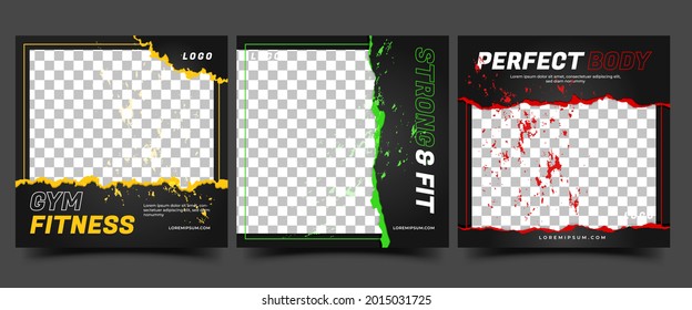 Social media post template design for Gym, Fitness, Workout, and Sports. Editable modern abstract banner with place for the photo. Usable for social media, banner , and website. - Shutterstock ID 2015031725
