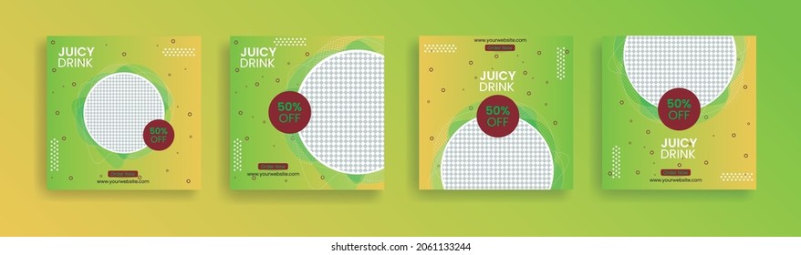 Social media post template design set for mango juice drink, orange juice. The background color is orange, yellow and green. Suitable for social media, flyers and web advertising. vector illustration