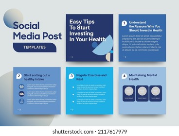 Social media post template with design element and trendy tutorial, tip, trick, quick tips, layout template with geometric background design in blue, white color. Vector illustration.