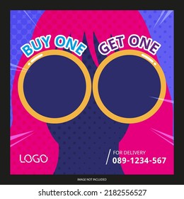 Social media post template design with flat illustration
