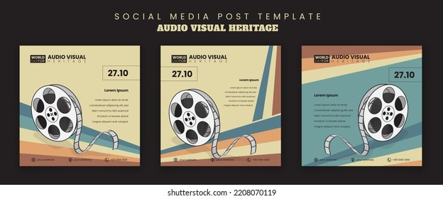 Social media post template design with movie roll for world day for audio visual heritage design