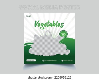 Social Media Post Template Design. Farm Fresh Vegetables Advertising Poster. Store Shop Grocery  Poster.