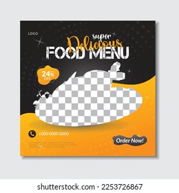 Social Media Post Template Design,  Special Food Restaurant Banner Design, Square Food Design Vector