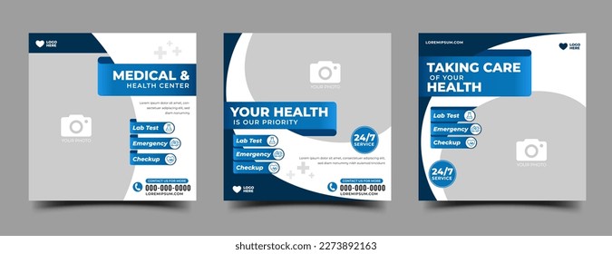 Colección de diseño de plantillas de publicaciones en medios sociales. Banner cuadrado moderno con lugar para la foto. Archivo vector, cada plantilla es totalmente personalizable. Usable para publicaciones en medios sociales y anuncios web