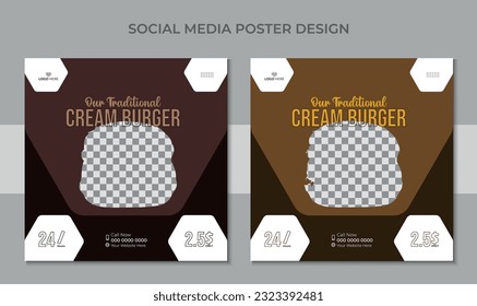 Diseño de plantillas de publicación de medios sociales. Verduras, restaurante con descuento comida Burger. Diseño de plantillas de publicación de medios sociales en restaurantes. Plantilla de medios sociales de comida. Restaurante con descuento comida Burger