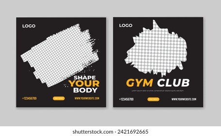 Social media post template design set for gym and fitness. Red, Black and amber color abstract, Gym Fitness social media post Bundle design template Premium Vector. Suitable for social media,