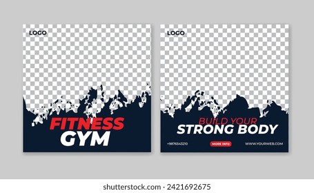 Social media post template design set for gym and fitness. Red, Black and amber color abstract, Gym Fitness social media post Bundle design template Premium Vector. Suitable for social media,