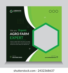 Social media post template design, Instagram post template, lawn garden and farming, facebook post template, social media post template green color