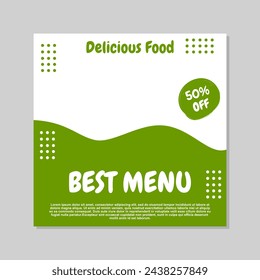 social media post template design in green and white abstract style for food and drink promotions.