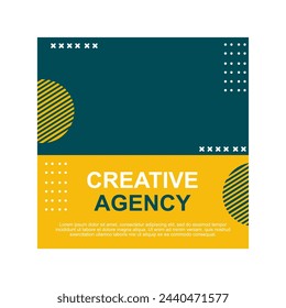 diseño de plantilla de publicación de medios sociales en verde y amarillo para agencias creativas.