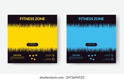 Social media post template design for Gym, Fitness, Workout, and Sports. Editable modern abstract banner with place for the photo. Usable for social media, banner , and website.