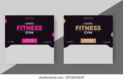 Social media post template design for Gym, Fitness, Workout, and Sports. Editable modern abstract banner with place for the photo. Usable for social media, banner , and website.