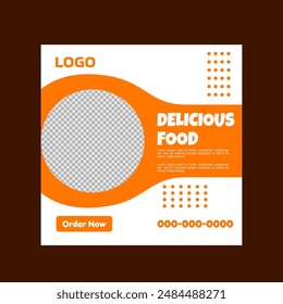 social media post template design. A white and orange new menu template with a call to action. 