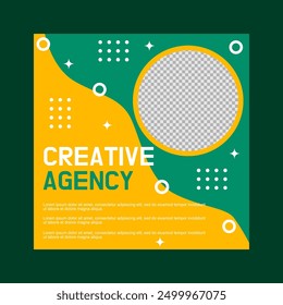 Diseño de la Plantilla del poste de los medios sociales con los colores verdes y amarillos para la promoción.