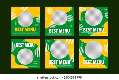 social media post template design with green and yellow colors for business and promotion.