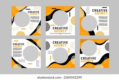 social media post template design with white, orange and black colors for business and promotion.