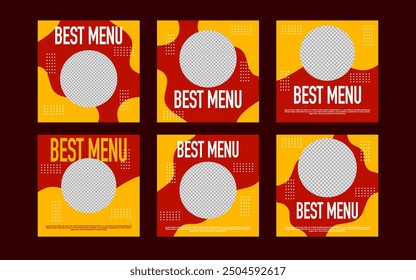 social media post template design with red and yellow colors for business and promotion.