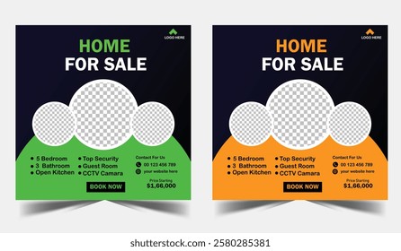 Social media post template design for real estate, home, or other business promotion. Modern square banner with place for the photo.