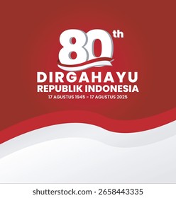 Social Media Post Template Design für Indonesiens 80. Unabhängigkeitstag Feier mit rotem Hintergrund und rot-weißen Fahnen Ornamente. Vektorkunst.