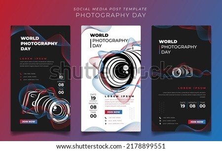 Social media post template design with camera illustration for world photography day design