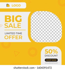 Social media post template design,Social media  square web banner. Design orange square web banners for social media with place for photo. Suitable for social media post and web ads.