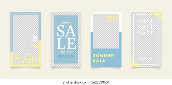 social media post template for digital marketing and sale promo. summer sale fashion advertising. yellow blue banner offer. promotional mockup photo vector frame illustration