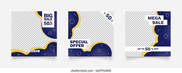 social media post template for digital marketing and sale promo. fun blue yellow fashion advertising. banner offer. promotional mockup photo vector frame illustration.