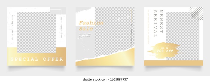 social media post template for digital marketing and sale promo. premium fashion sale advertising in gold color banner offer. glamour and exclusive web ads