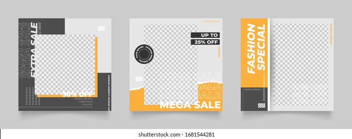 social media post template for digital marketing and sale promo. yellow white grey color web banner advertising. promotional offer mockup photo vector frame