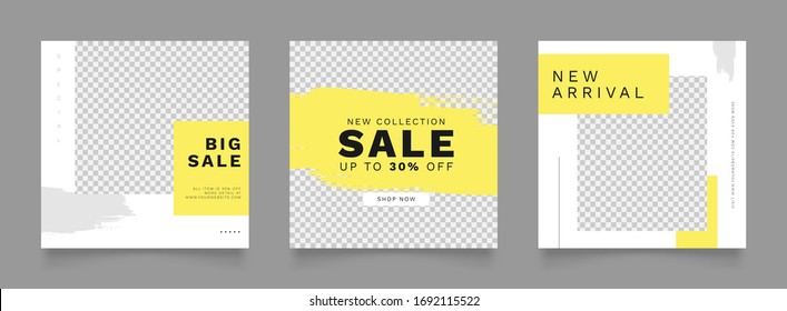 Social Media Post Template For Digital Marketing And Sale Promo. Fashion Advertising. Banner Offer. Yellow Color. Mockup Photo Vector Frame Illustration