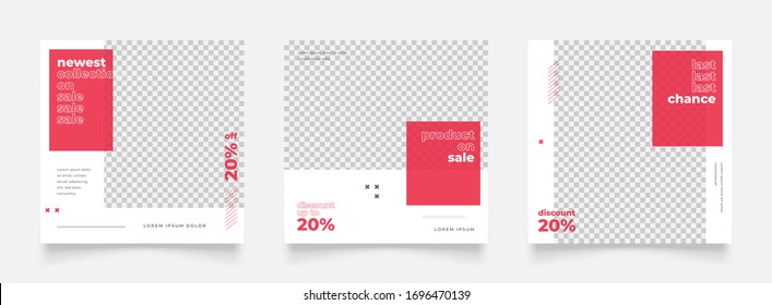 Social Media Post Template For Digital Marketing And Sale Promo. Red And White Fashion Banner Advertising. Promotional Mock Up Photo Vector Frame Illustration