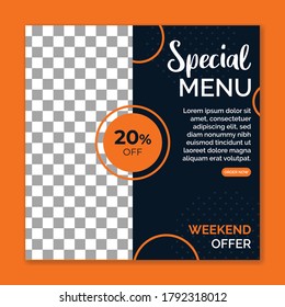 Social media post template for digital marketing and sale promo. Food and drink advertising Banner offer