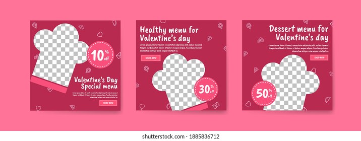 Social Media-Post-Vorlage für digitales Marketing und Verkaufsförderung am Valentinstag. Werbung für Valentinstag Spezialmenüs. Schönes gesundes Essen für den Valentinstag