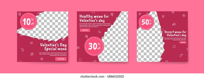 Social media post template for digital marketing and sales promotion on Valentine's Day. Advertising for Valentine's Day special food menus. Nice healthy food for valentine's day