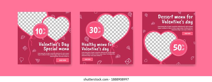 Social media post template for digital marketing and sales promotion on Valentine's Day. Advertising for Valentine's Day special food menus. Nice healthy food for valentine's day