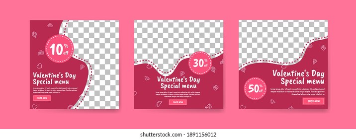 Social media post template for digital marketing and sales promotion on Valentine's Day. Advertising for Valentine's Day special food menus. Nice healthy food for valentine's day